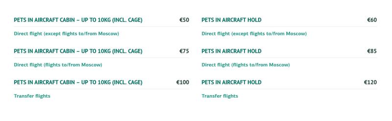 traveling with pets on cyprus airways prices